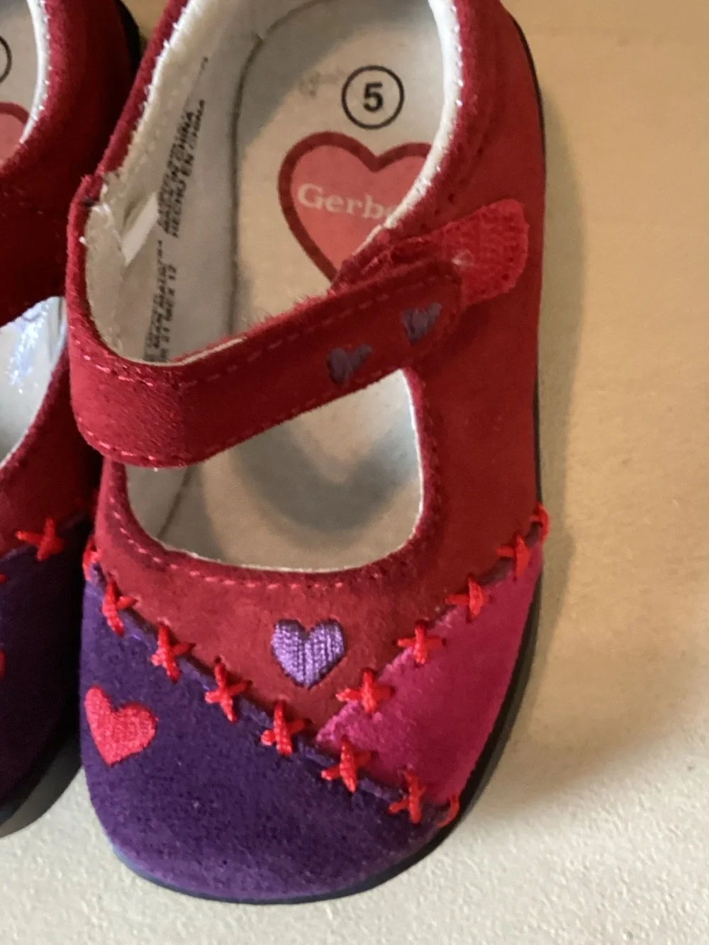 Gerber Baby Shoes Red and Purple Heart Mary Jane Shoes Size 5 LNWOT